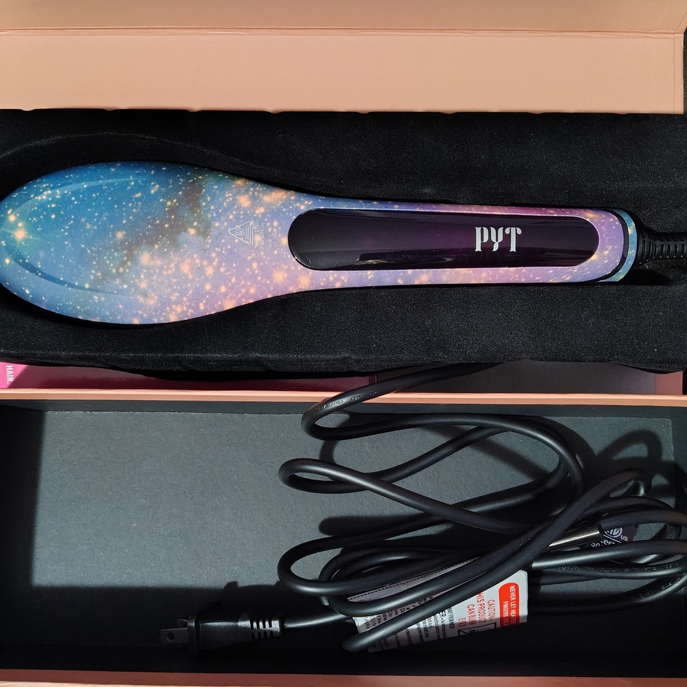 PYT Galaxy Print Heated Hair Brush Styling Straightener Thermal Iron